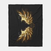 黒い背景の黄金の天使の翼 フリースブランケット (正面)