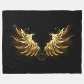 黒い背景の黄金の天使の翼 フリースブランケット (正面(横))