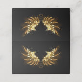 黒い背景の黄金の天使の翼 プレイスカード (外部開封)