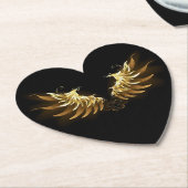 黒い背景の黄金の天使の翼 ペーパーコースター (アングル)