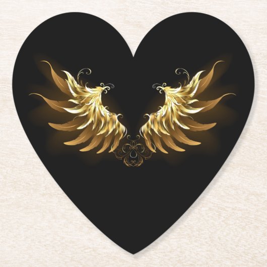 黒い背景の黄金の天使の翼 ペーパーコースター (正面)