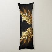 黒い背景の黄金の天使の翼 ボディピロー (裏面 (縦))
