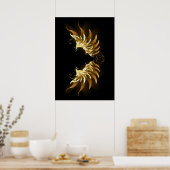 黒い背景の黄金の天使の翼 ポスター (キッチン)