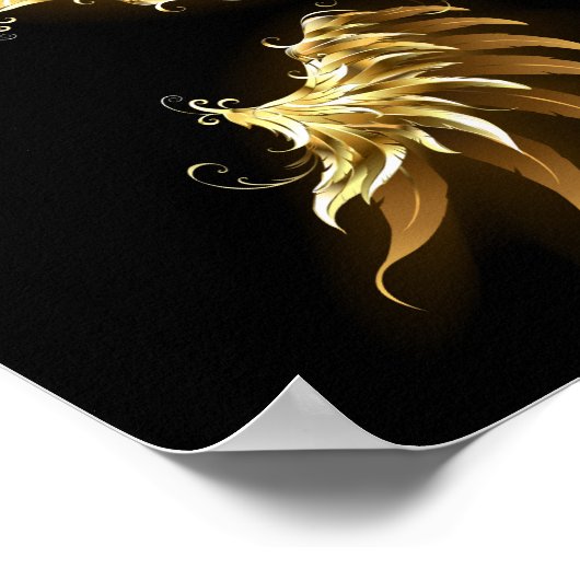 黒い背景の黄金の天使の翼 ポスター (角)