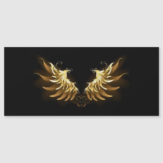 黒い背景の黄金の天使の翼 マグネット招待状 (正面)