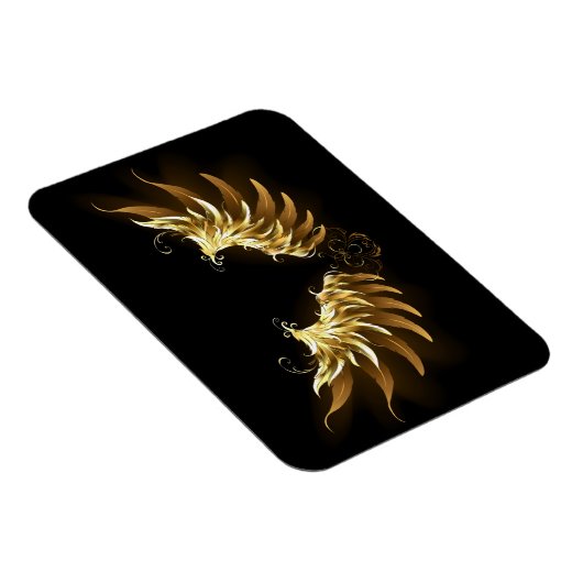 黒い背景の黄金の天使の翼 マグネット (右側)