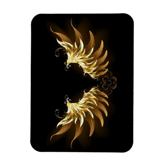 黒い背景の黄金の天使の翼 マグネット (縦)