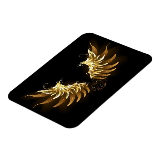 黒い背景の黄金の天使の翼 マグネット (左側)