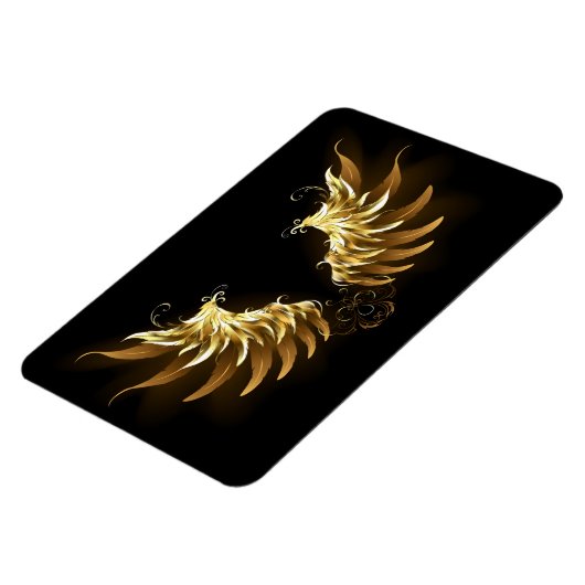 黒い背景の黄金の天使の翼 マグネット (左側)