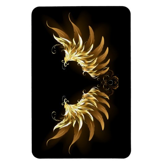 黒い背景の黄金の天使の翼 マグネット (縦)