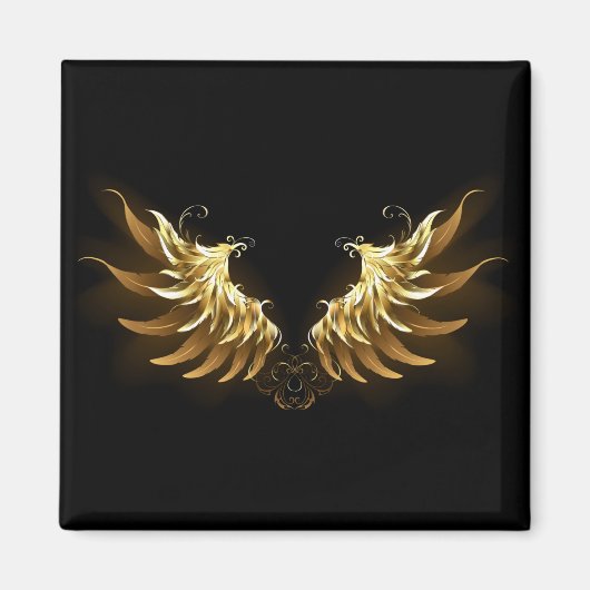 黒い背景の黄金の天使の翼 マグネット (正面)