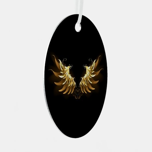 黒い背景の黄金の天使の翼 メタルオーナメント (正面右)