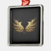 黒い背景の黄金の天使の翼 メタルオーナメント (左)