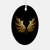 黒い背景の黄金の天使の翼 メタルオーナメント (正面右)