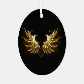 黒い背景の黄金の天使の翼 メタルオーナメント (正面左)