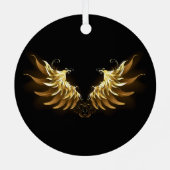 黒い背景の黄金の天使の翼 メタルオーナメント (裏面)