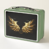 黒い背景の黄金の天使の翼 メタルランチボックス (裏面)