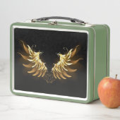 黒い背景の黄金の天使の翼 メタルランチボックス (インサイチュ)