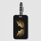 黒い背景の黄金の天使の翼 ラゲッジタグ (正面縦)