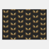 黒い背景の黄金の天使の翼 ラッピングペーパーシート (正面3)