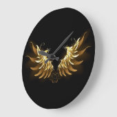 黒い背景の黄金の天使の翼 ラージ壁時計 (傾斜)