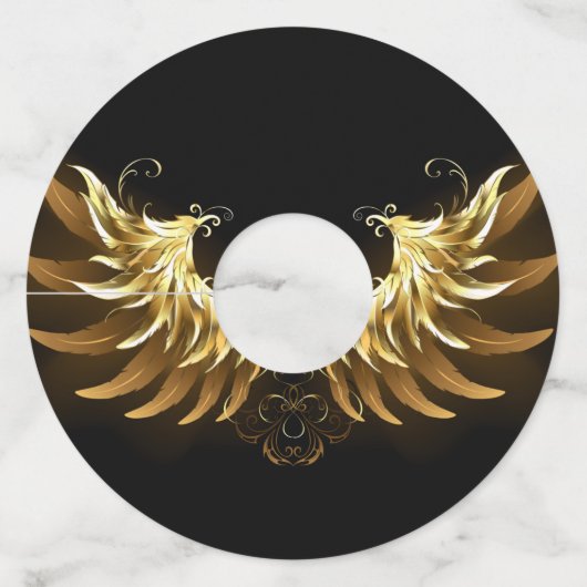 黒い背景の黄金の天使の翼 ワイングラスタグ (正面)