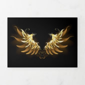 黒い背景の黄金の天使の翼 三つ折り招待状 (カバー)