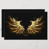 黒い背景の黄金の天使の翼 便箋 (正面/裏面)