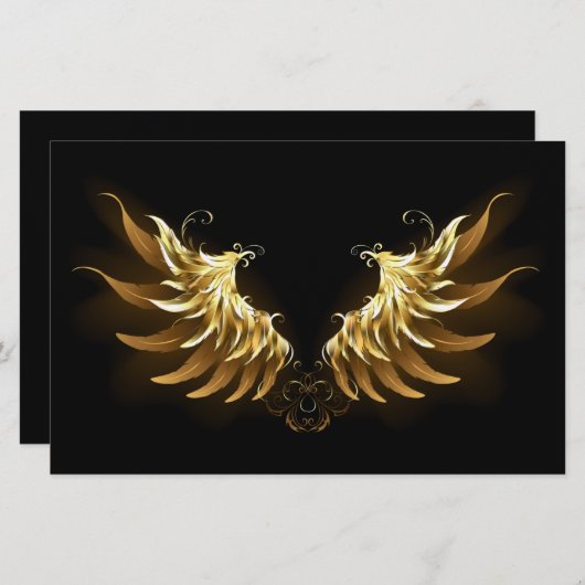 黒い背景の黄金の天使の翼 便箋 (正面/裏面)
