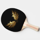 黒い背景の黄金の天使の翼 卓球ラケット (横)