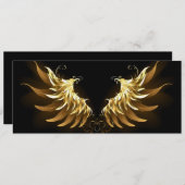 黒い背景の黄金の天使の翼 招待状 (正面/裏面)