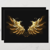 黒い背景の黄金の天使の翼 招待状 (正面/裏面)