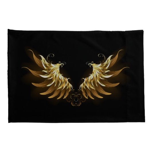 黒い背景の黄金の天使の翼 枕カバー (裏面-右)