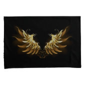 黒い背景の黄金の天使の翼 枕カバー (正面右)