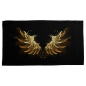黒い背景の黄金の天使の翼 枕カバー (正面右)