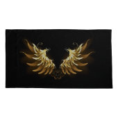 黒い背景の黄金の天使の翼 枕カバー (裏面-左)