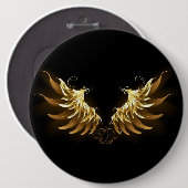 黒い背景の黄金の天使の翼 缶バッジ (正面&裏面)