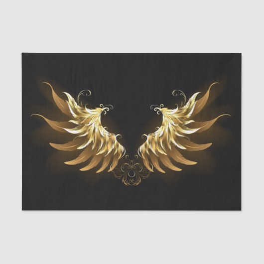 黒い背景の黄金の天使の翼 薄葉紙 (正面)