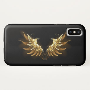 黒い背景の黄金の天使の翼 iPhone XSケース
