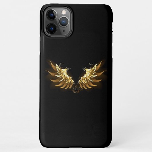 黒い背景の黄金の天使の翼 iPhoneケース (裏面)