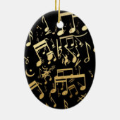 黒い背景の黄金の楽譜 セラミックオーナメント (裏面)