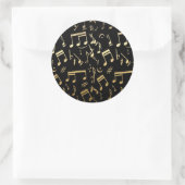 黒い背景の黄金の楽譜 ラウンドシール (バッグ)