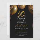 黒い背景の黄金の風船60誕生日 招待状 (正面)