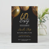 黒い背景の黄金の風船60誕生日 招待状 (スタンド正面)