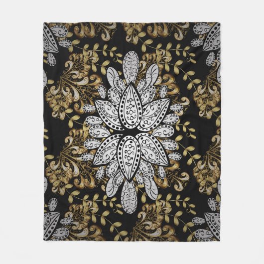 黒い背景の黄金元素。ゴールデンブラックf フリースブランケット (正面)
