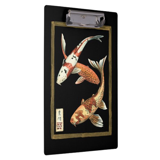 黒い背景の2人の日本人のコイの金魚 クリップボード (右)