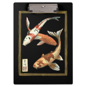 黒い背景の2人の日本人のコイの金魚 クリップボード (正面)