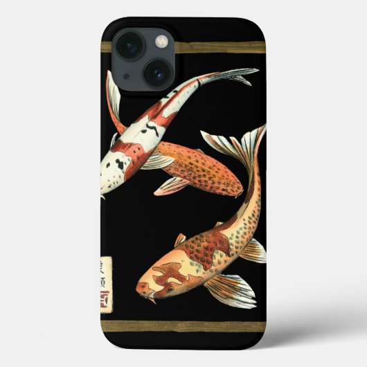 黒い背景の2人の日本人のコイの金魚 Case-Mate iPhoneケース (裏面)