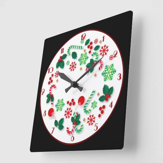 黒い背景はクリスマスのみ スクエア壁時計 (傾斜)