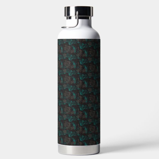 黒い背景をもつ黒と緑の模様 ウォーターボトル (右面)